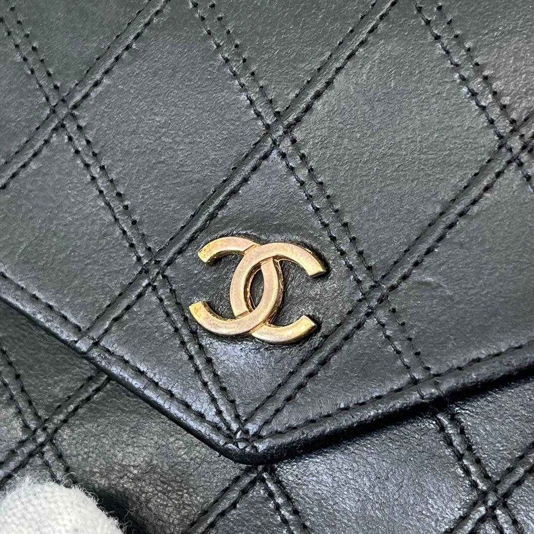 CHANEL 二つ折り財布 ビコローレ ココマーク ロゴ金具 Wホック 黒 本革