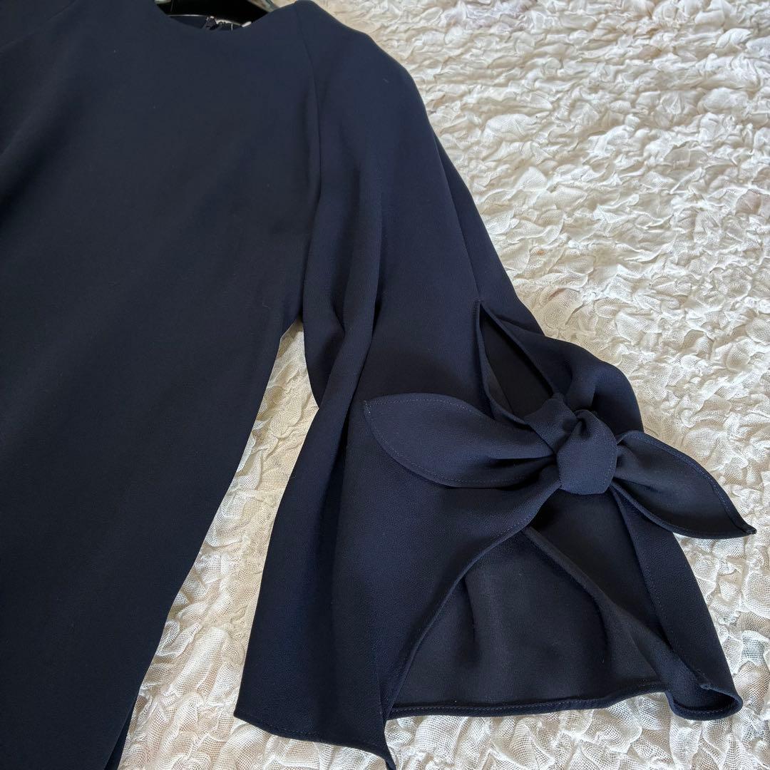 【美品】ADORE アドーア ドライタッチジョーゼットリボンスリーブワンピース