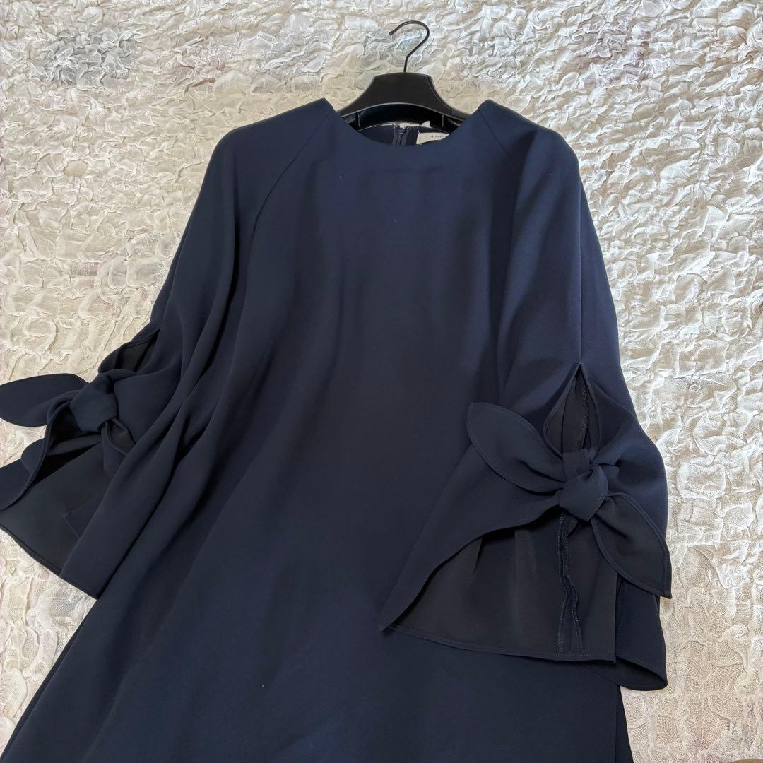 【美品】ADORE アドーア ドライタッチジョーゼットリボンスリーブワンピース