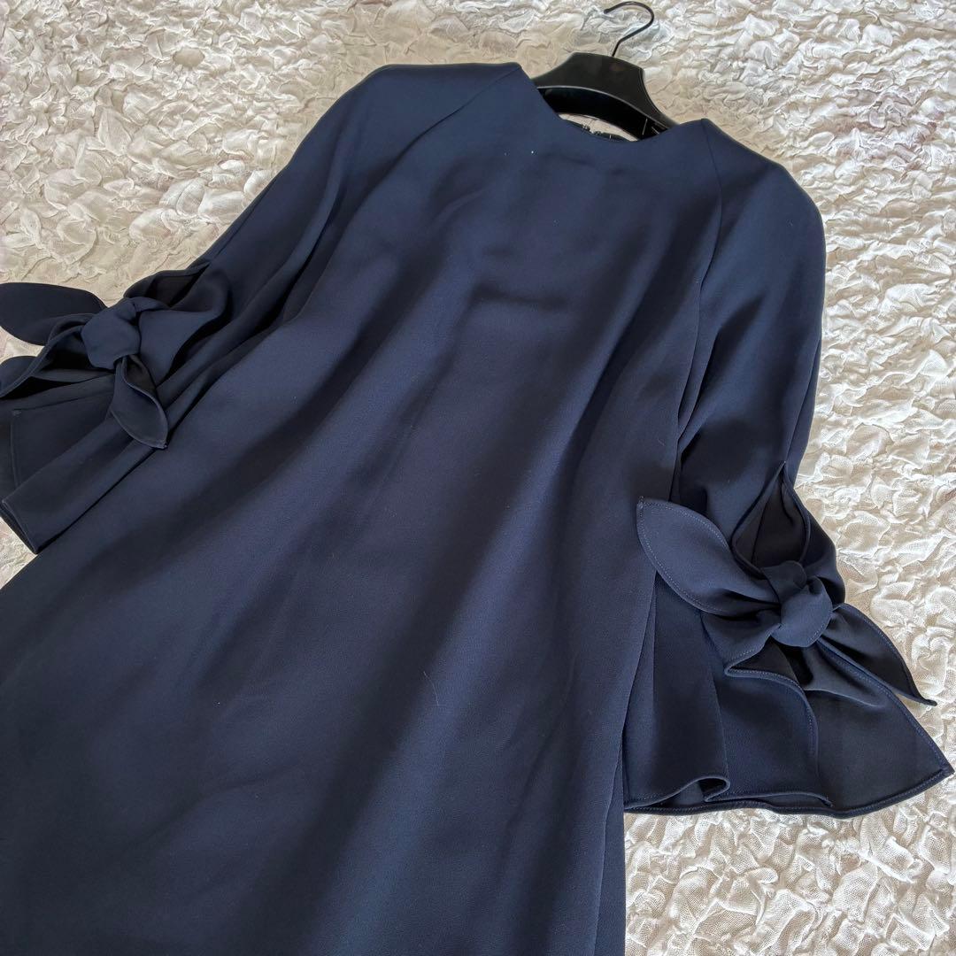 【美品】ADORE アドーア ドライタッチジョーゼットリボンスリーブワンピース