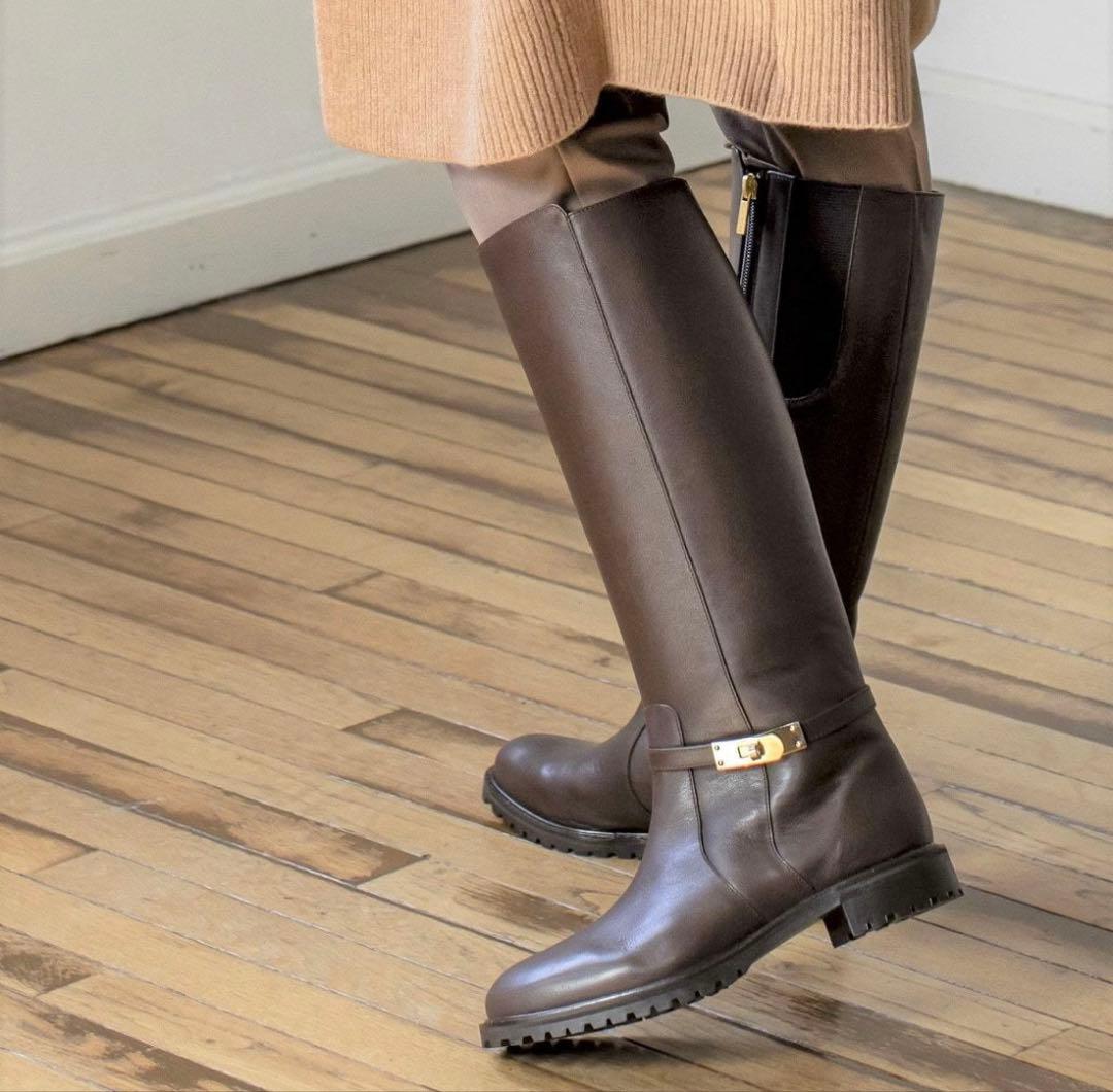 美品！HIMIKO ヒミコ ベルト金具 トラックソール ロングブーツ 撥水 茶