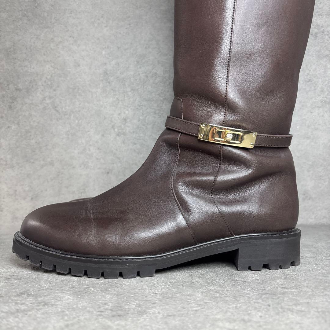 美品！HIMIKO ヒミコ ベルト金具 トラックソール ロングブーツ 撥水 茶