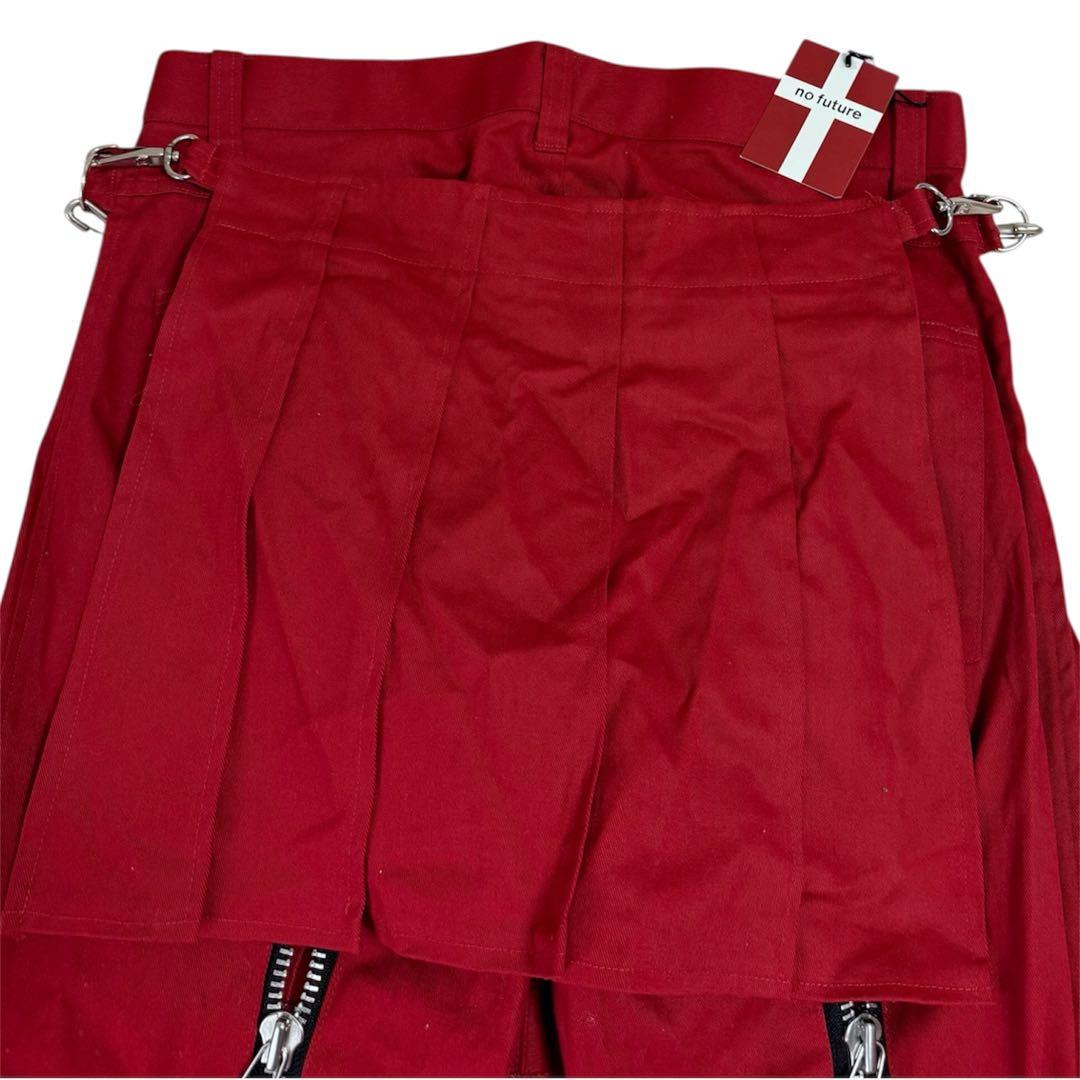 新品 no future フラップ付 ボンテージパンツ 赤3 ノーフューチャー