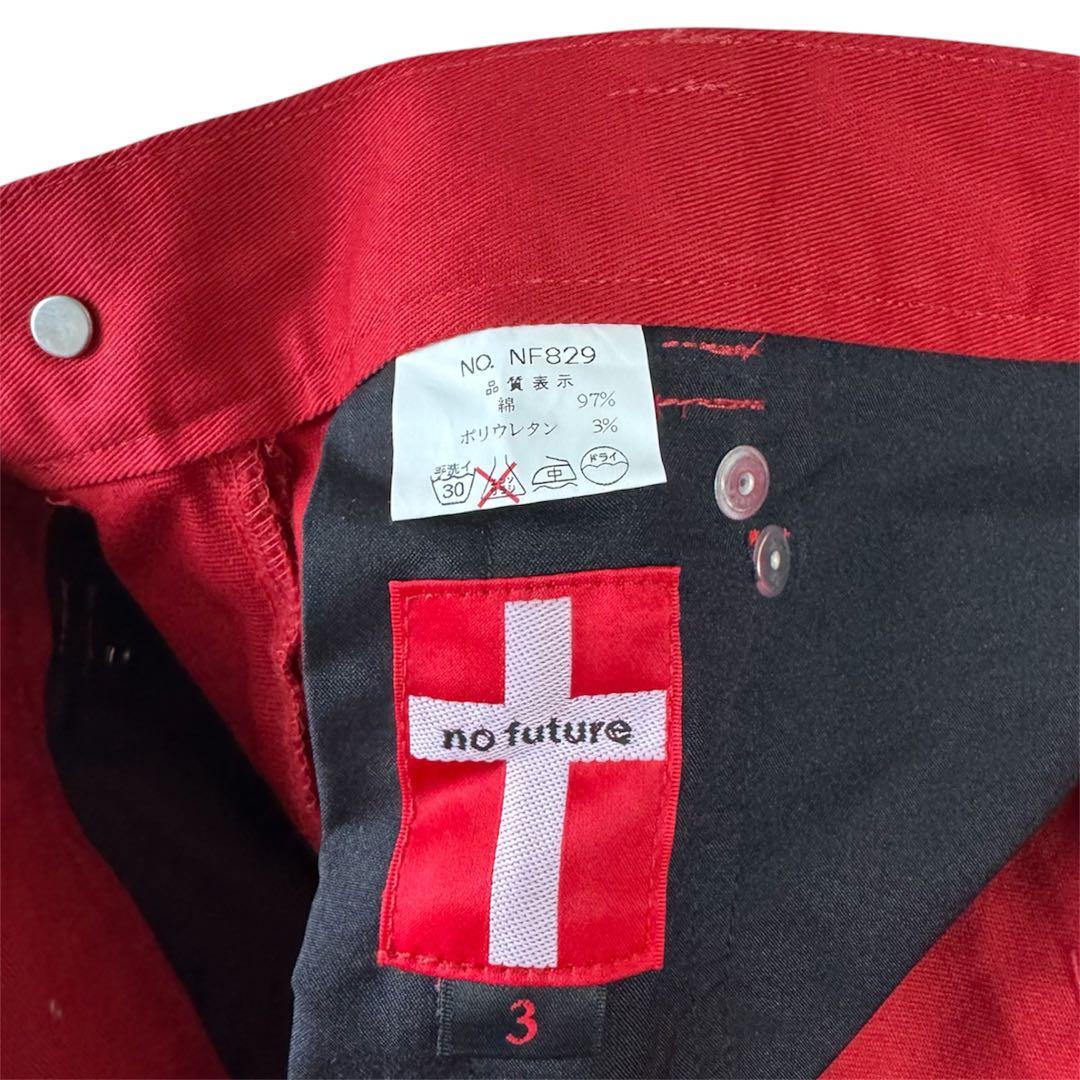 新品 no future フラップ付 ボンテージパンツ 赤3 ノーフューチャー