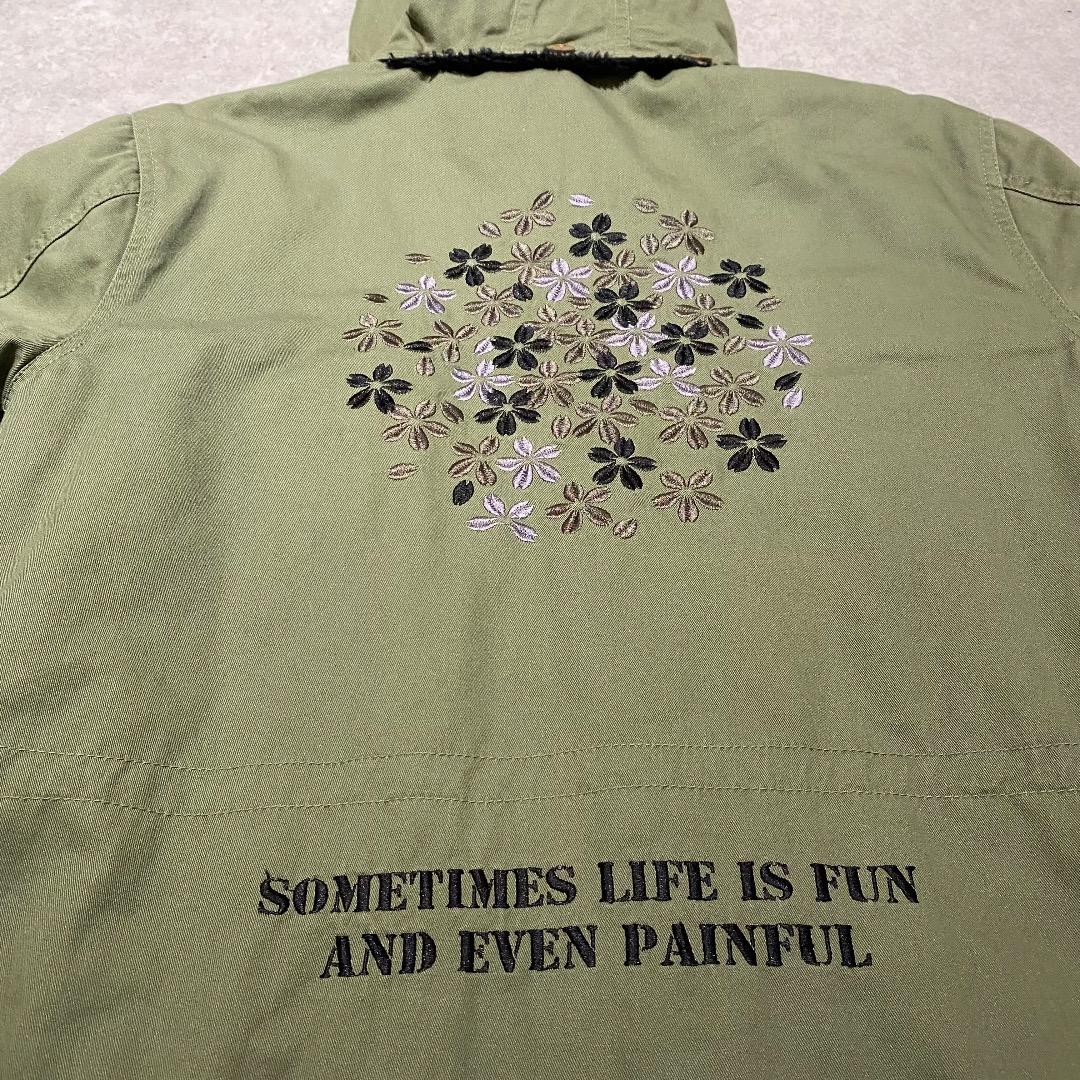 雅結 平成 アーカイブ カーキ 和柄 桜 刺繍 コンバットパーカー モッズコート