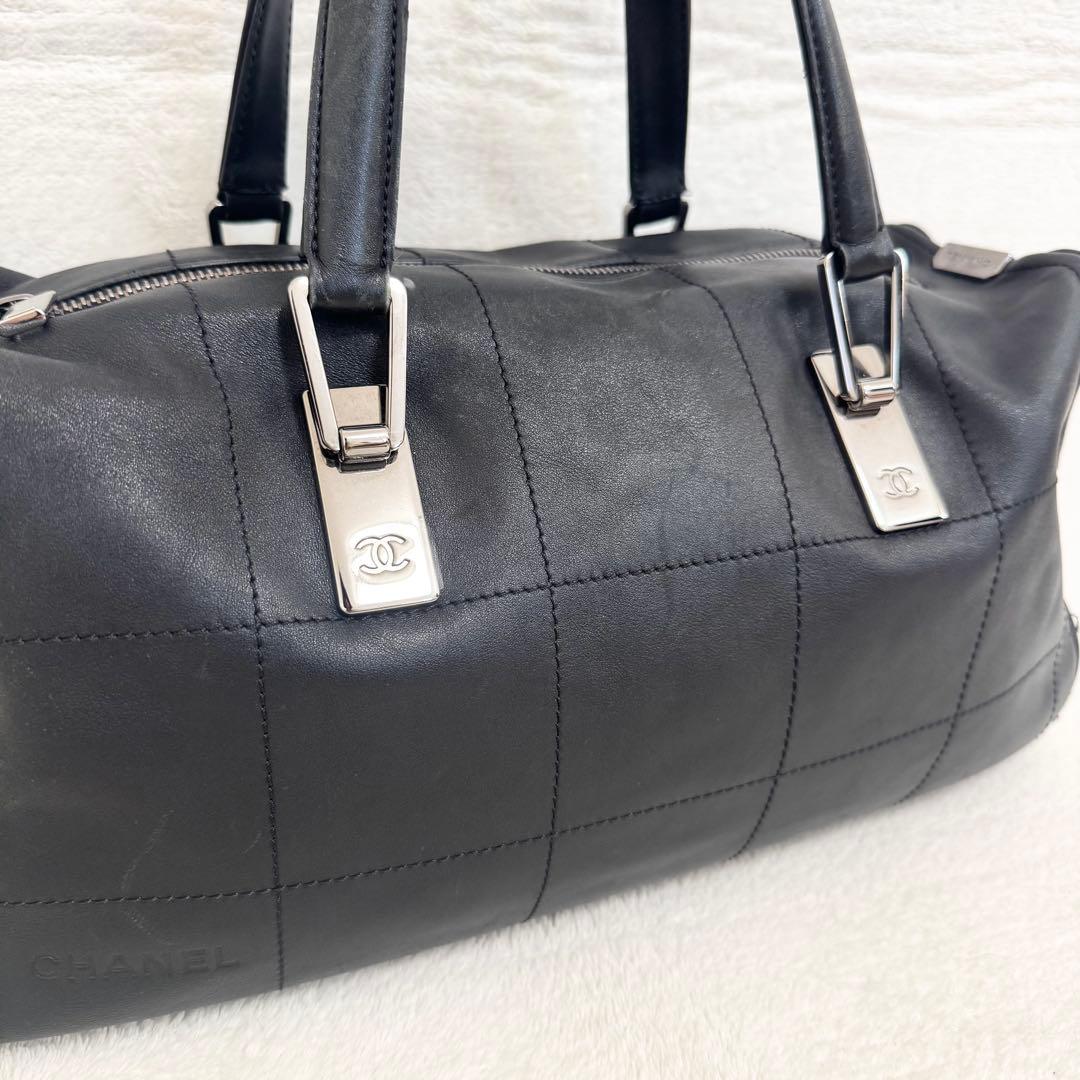 美品 CHANEL シャネル ミニボストンバック ブラック チョコバー レザー