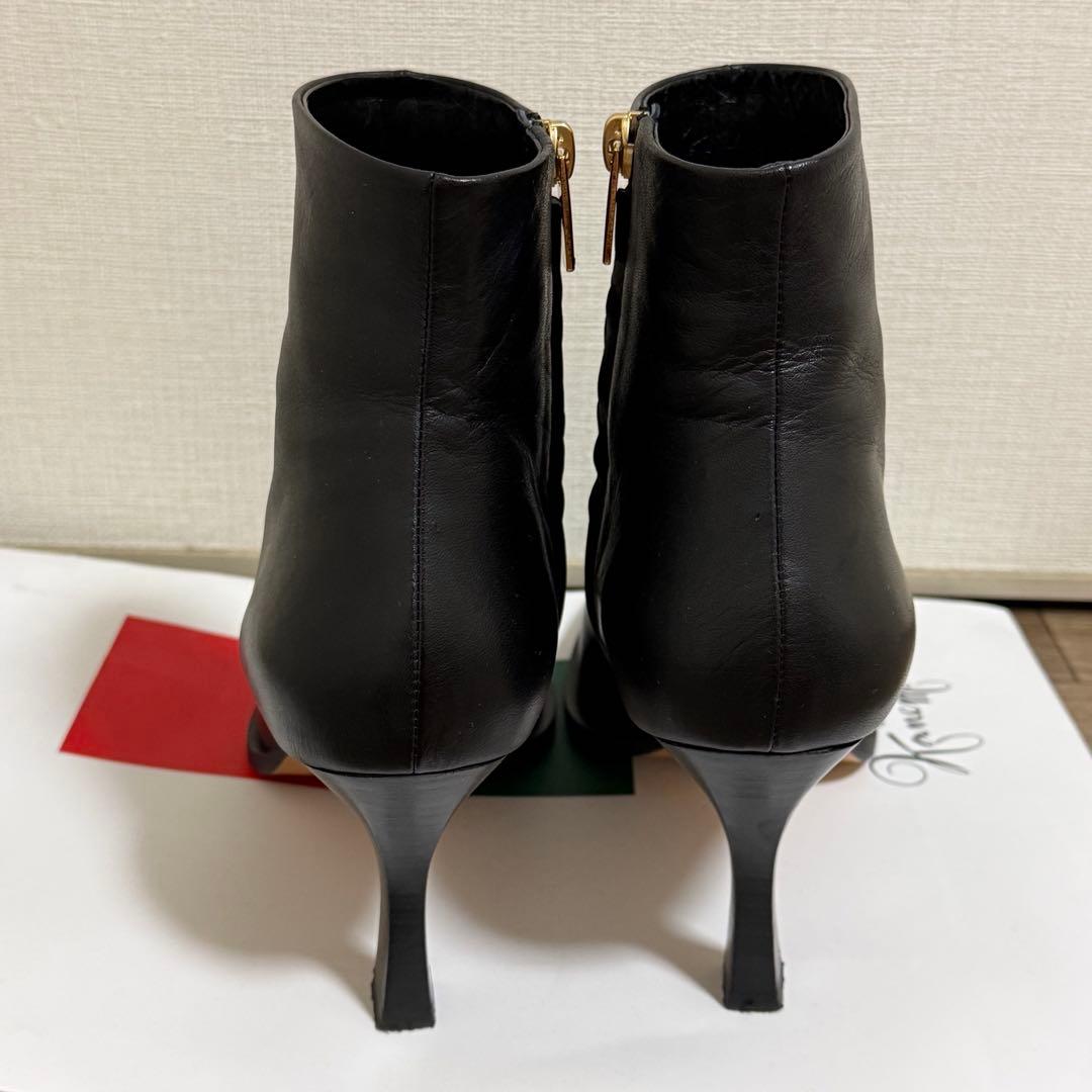 銀座かねまつ スクエアトゥ ショートブーツ 25cm ヒール8cm