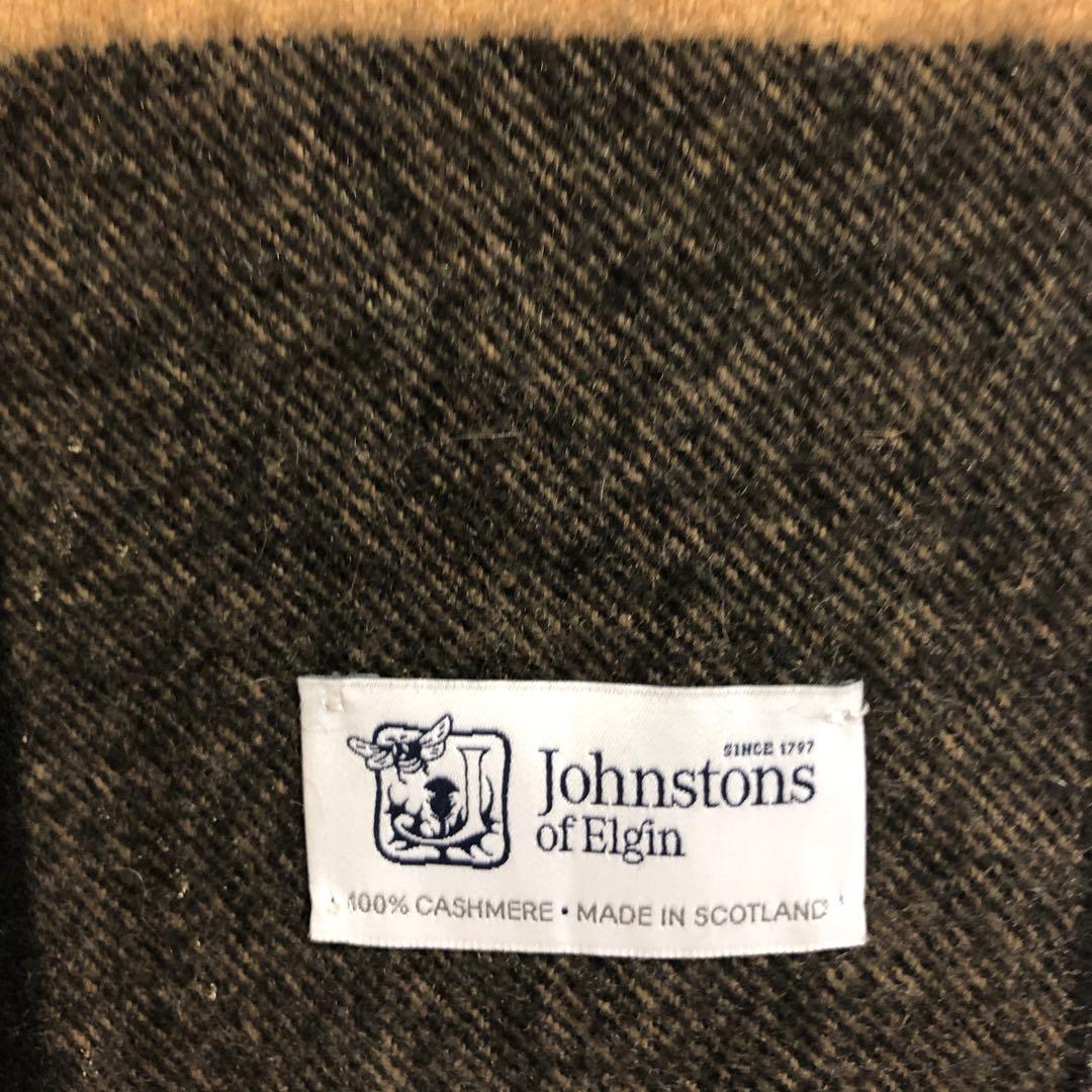 ジョンストンズ カシミヤ　ブロックチェック　大判ストール　キャメル　限定