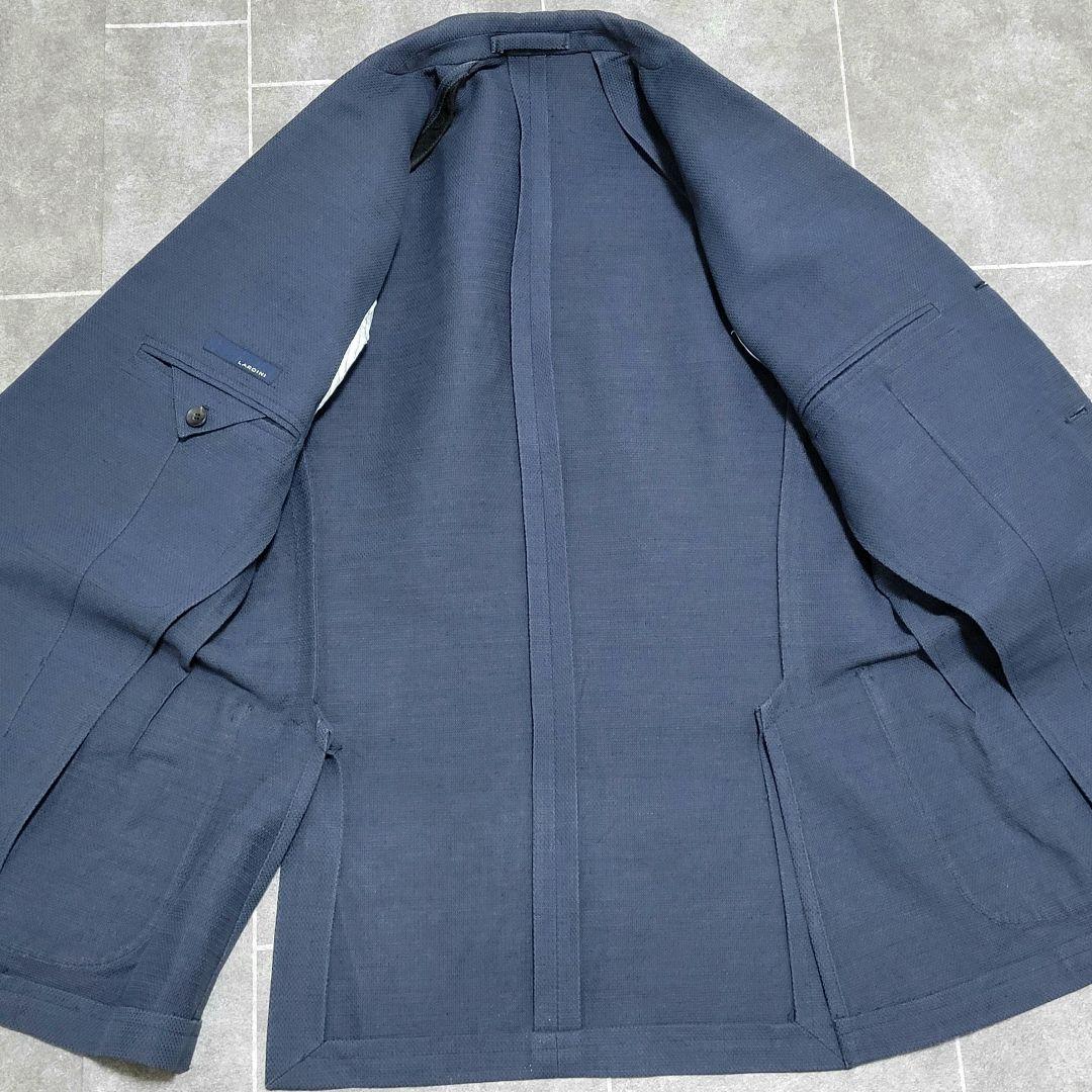 ★極美品 LARDINI 春夏 麻 リネン ネイビー テーラードジャケット 高級