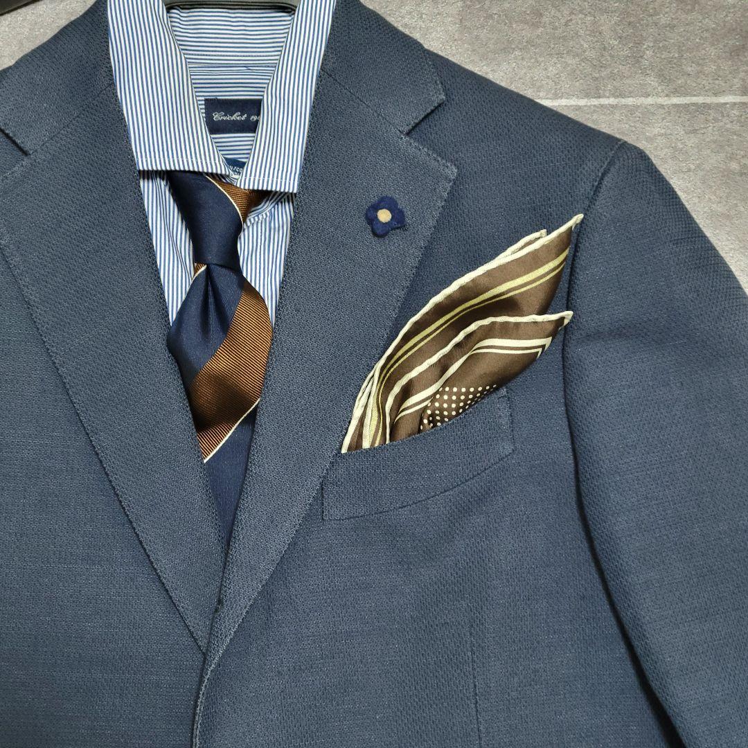 ★極美品 LARDINI 春夏 麻 リネン ネイビー テーラードジャケット 高級