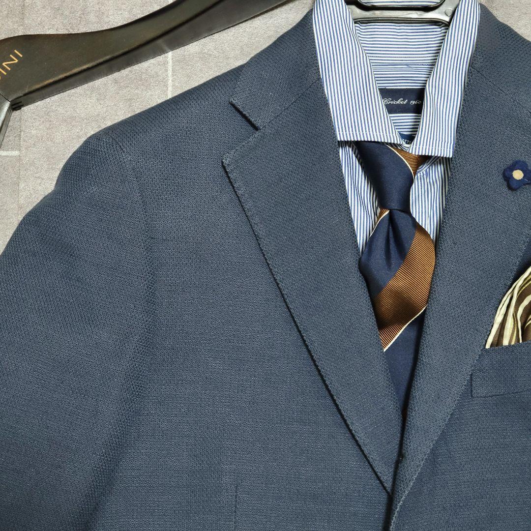 ★極美品 LARDINI 春夏 麻 リネン ネイビー テーラードジャケット 高級