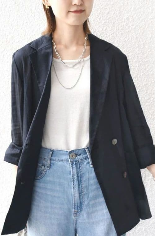 SHIPS シップス ⿻ ラミー シアー ジャケット 38 ネイビー M