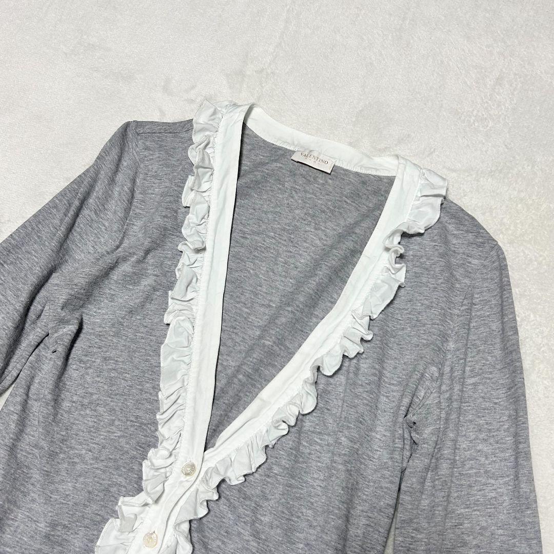 VALENTINO ヴァレンティノ ローマ フリル カーディガン 38 グレー