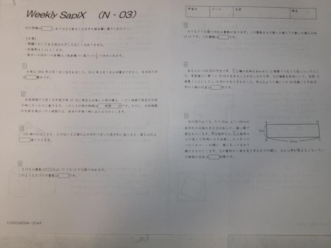サピックス＊６年＊算数／土曜特訓プリント＊１７回＊灘 専用 （難関）＊２０２５年