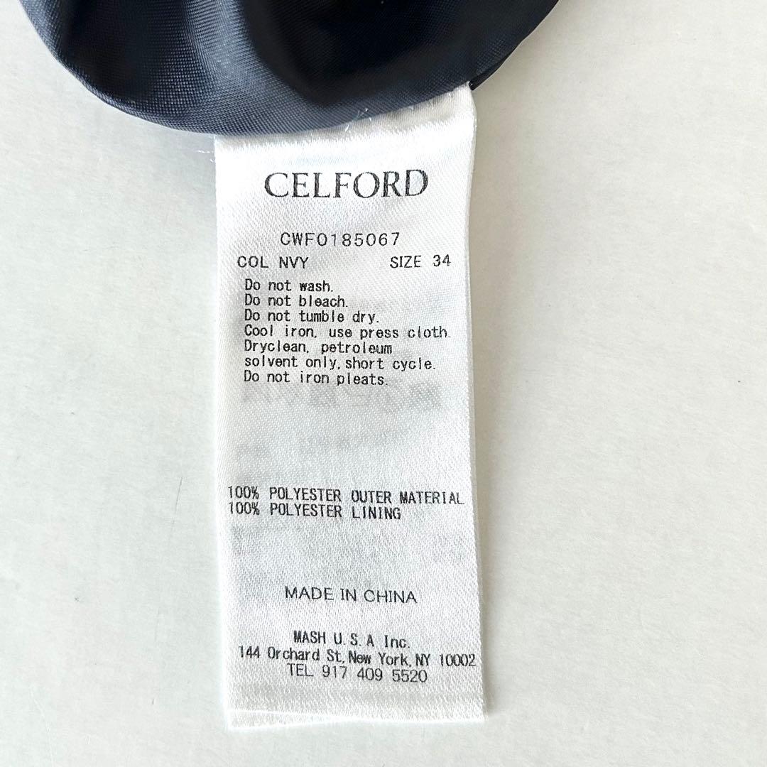 美品CELFORD バックサテンプリーツワンピース 卒入学 セレモニー ネイビー
