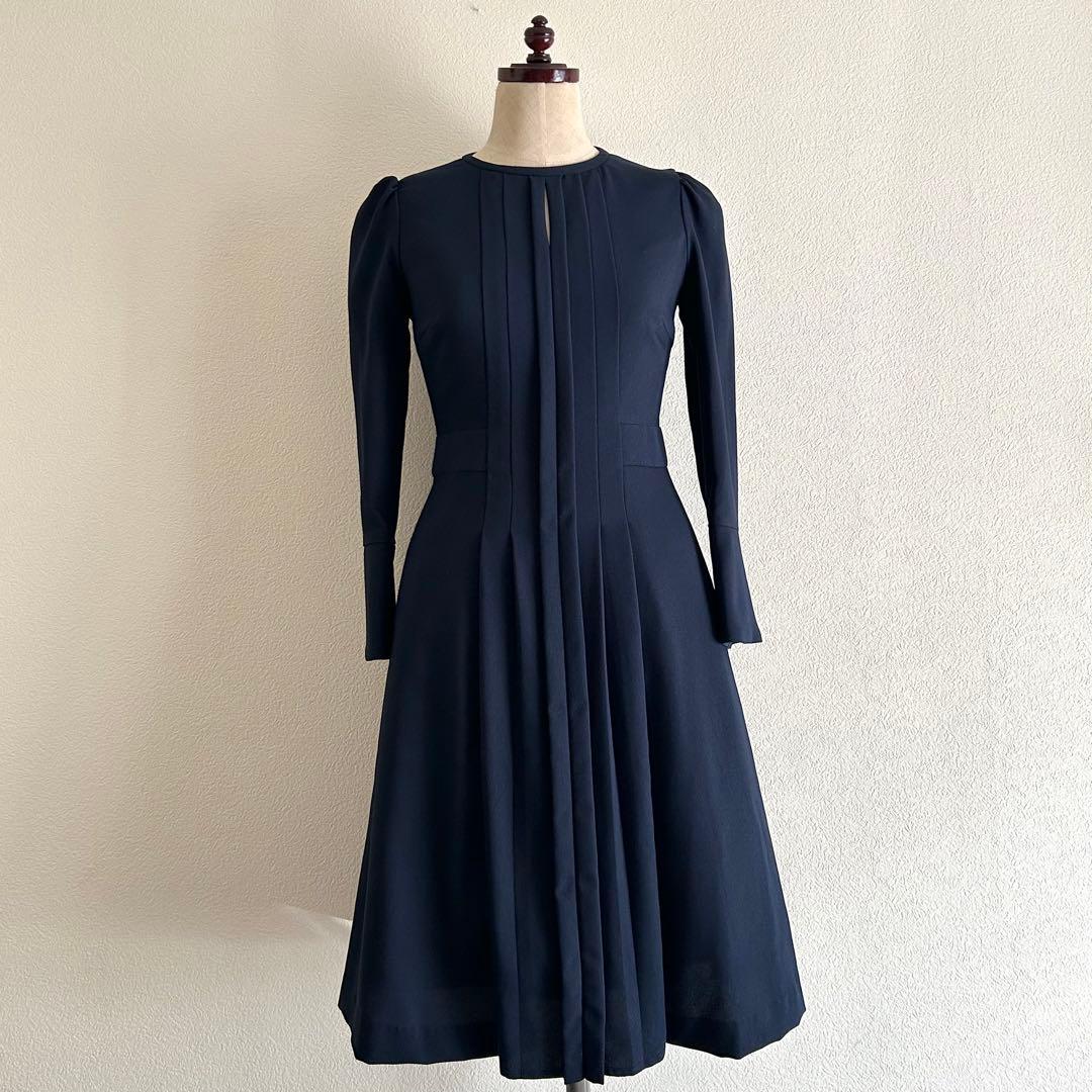 美品CELFORD バックサテンプリーツワンピース 卒入学 セレモニー ネイビー