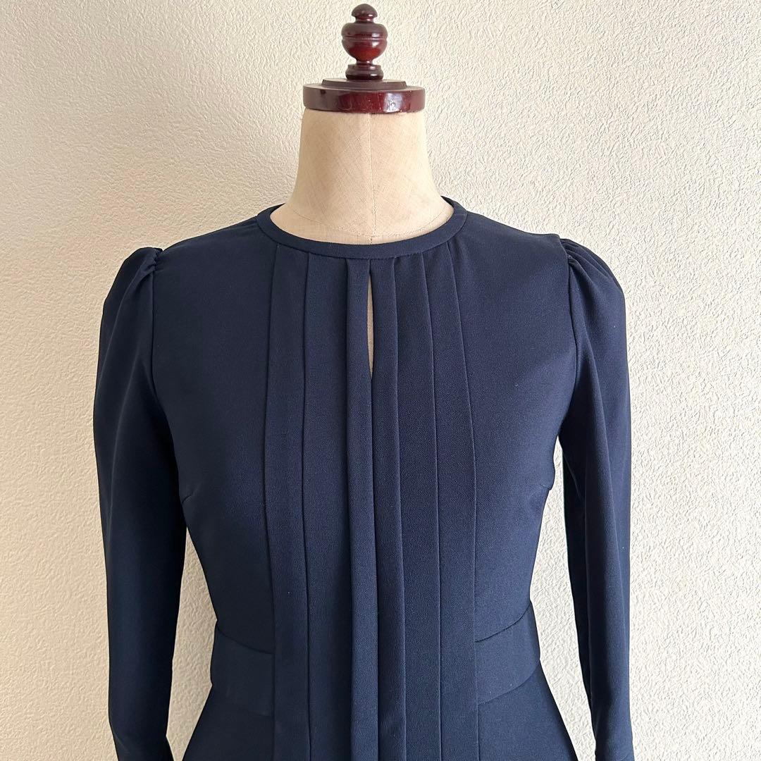 美品CELFORD バックサテンプリーツワンピース 卒入学 セレモニー ネイビー
