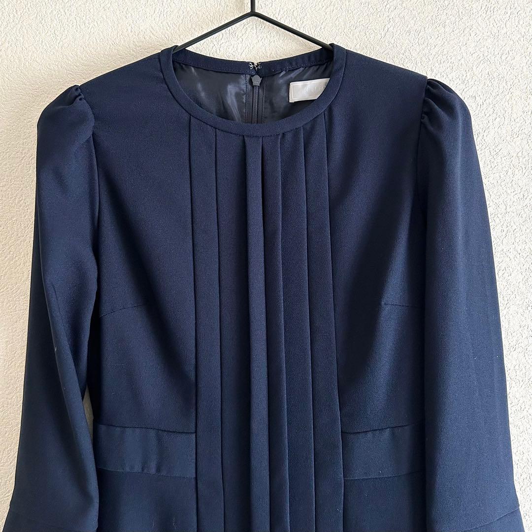 美品CELFORD バックサテンプリーツワンピース 卒入学 セレモニー ネイビー