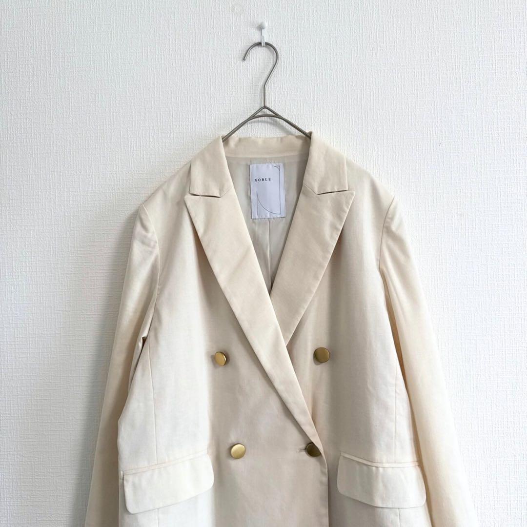 NOBLE 23SS 麻ストレッチピークドラペルダブルジャケット