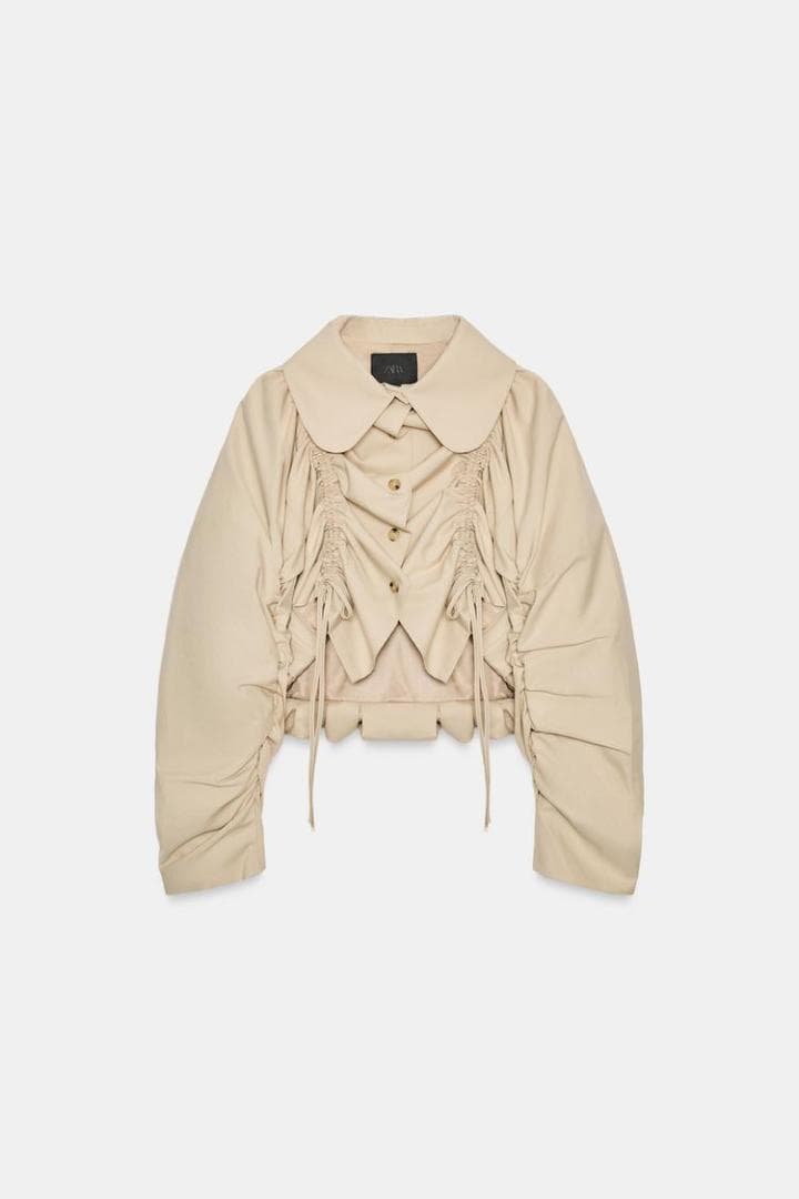 ZARA フリル付きクロップドトレンチコート ベージュ XS～S