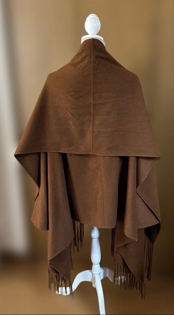 美品　HERMES エルメス　大判ショール　ポンチョ　カシミヤ　フリンジ