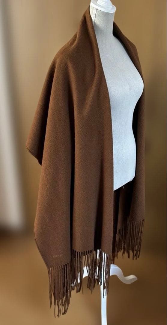 美品　HERMES エルメス　大判ショール　ポンチョ　カシミヤ　フリンジ