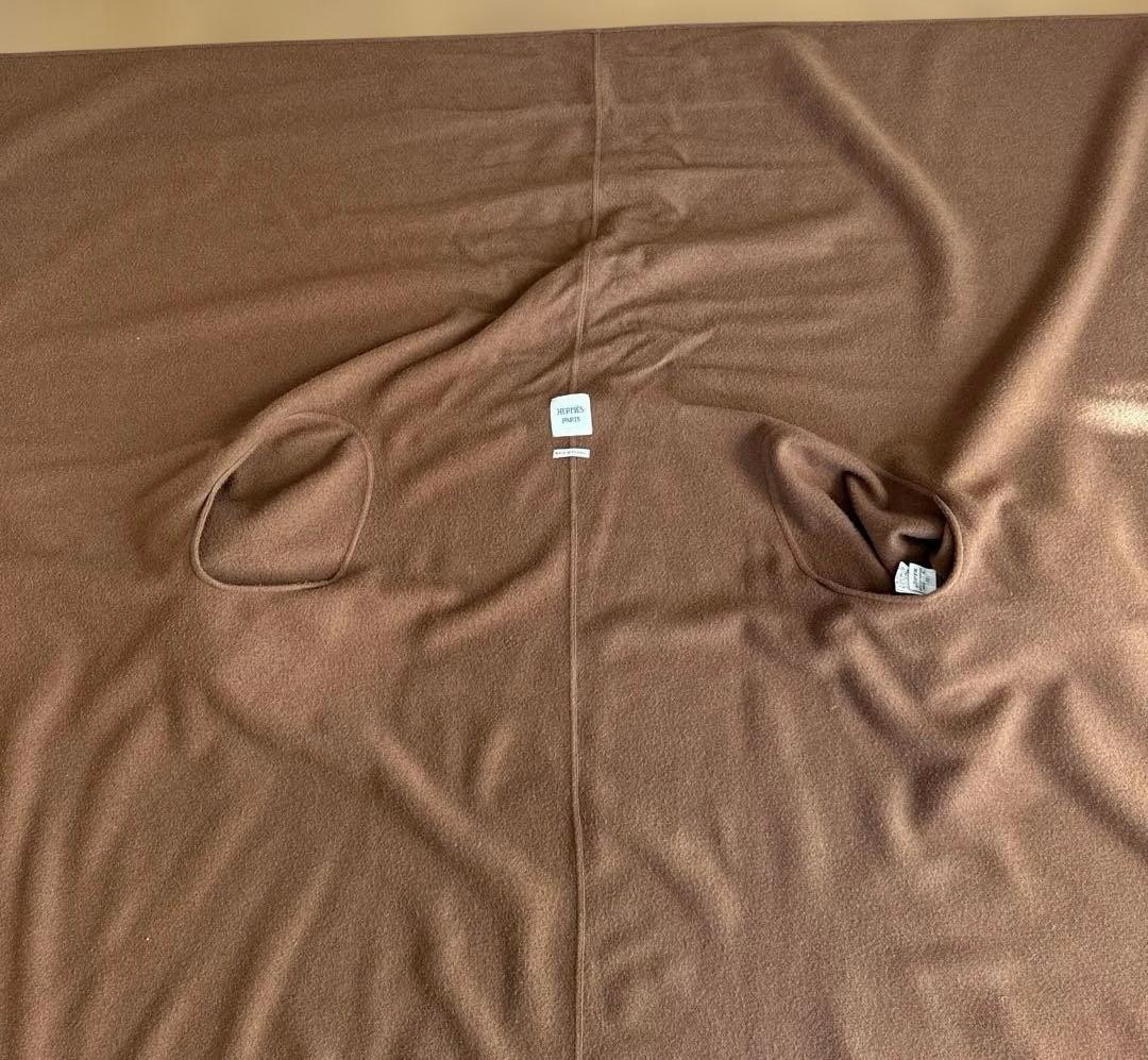 美品　HERMES エルメス　大判ショール　ポンチョ　カシミヤ　フリンジ
