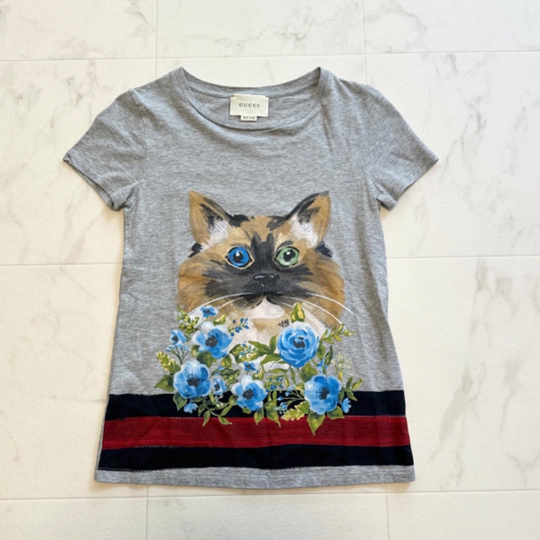美品 Gucci チルドレン 半袖Tシャツ ネコ グレー サイズ12