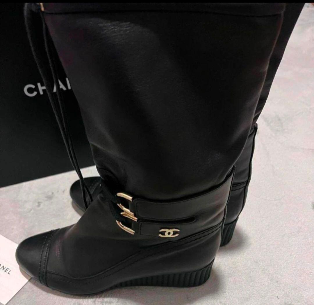フラワー 【未使用級】CHANEL付ハーフブーツ ブラック