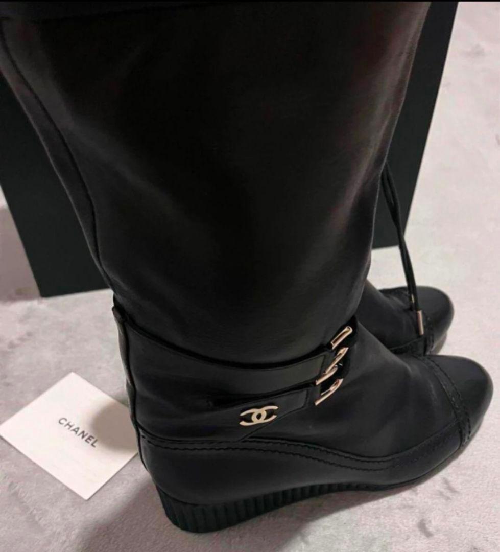 フラワー 【未使用級】CHANEL付ハーフブーツ ブラック