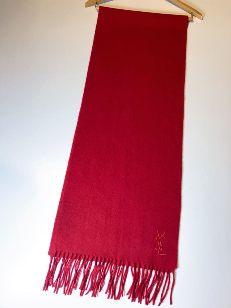 しむ様 YVES SAINT LAURENT イタリア製ウールマフラー ボルドー