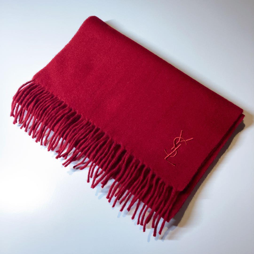 しむ様 YVES SAINT LAURENT イタリア製ウールマフラー ボルドー