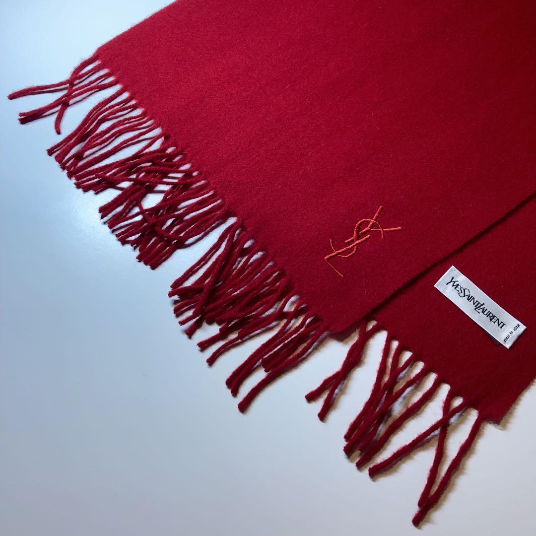 しむ様 YVES SAINT LAURENT イタリア製ウールマフラー ボルドー