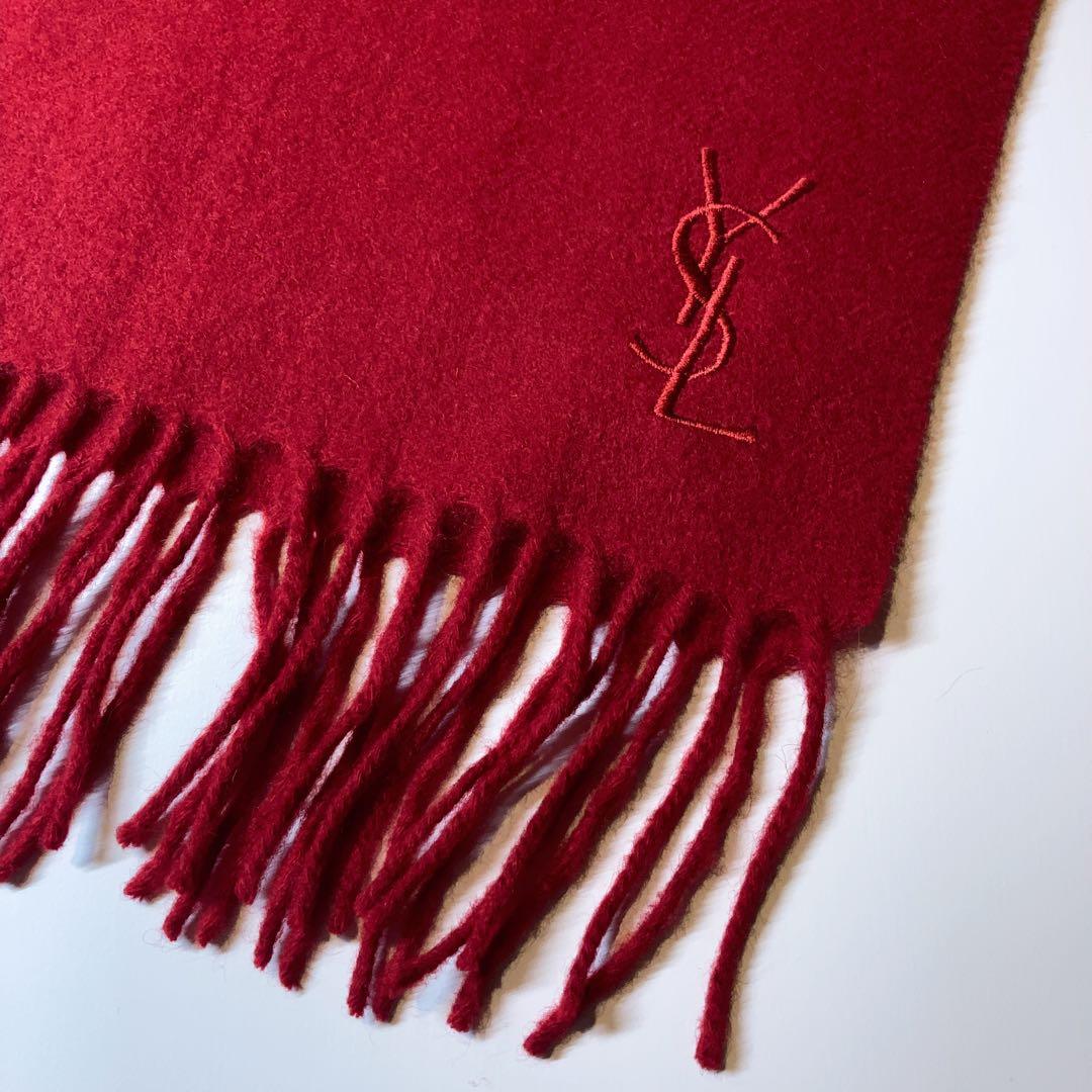 しむ様 YVES SAINT LAURENT イタリア製ウールマフラー ボルドー