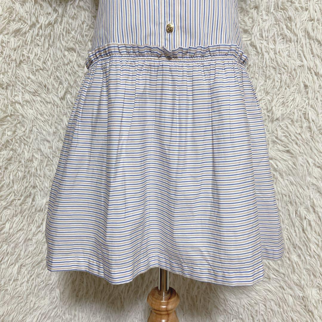 バーバリーブルーレーベル シャツワンピース ストライプ Aライン フリル
