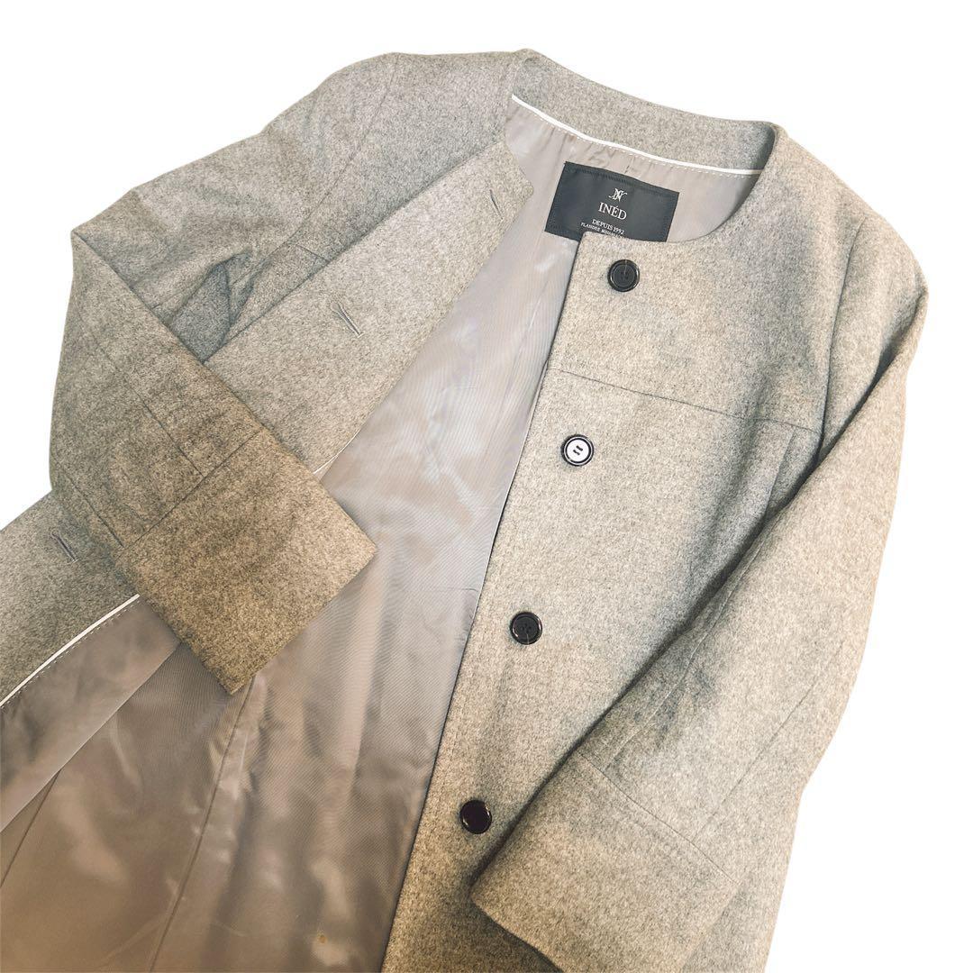 イネド コート ロング カシミヤ100 グレー Sサイズ ミディアム INED