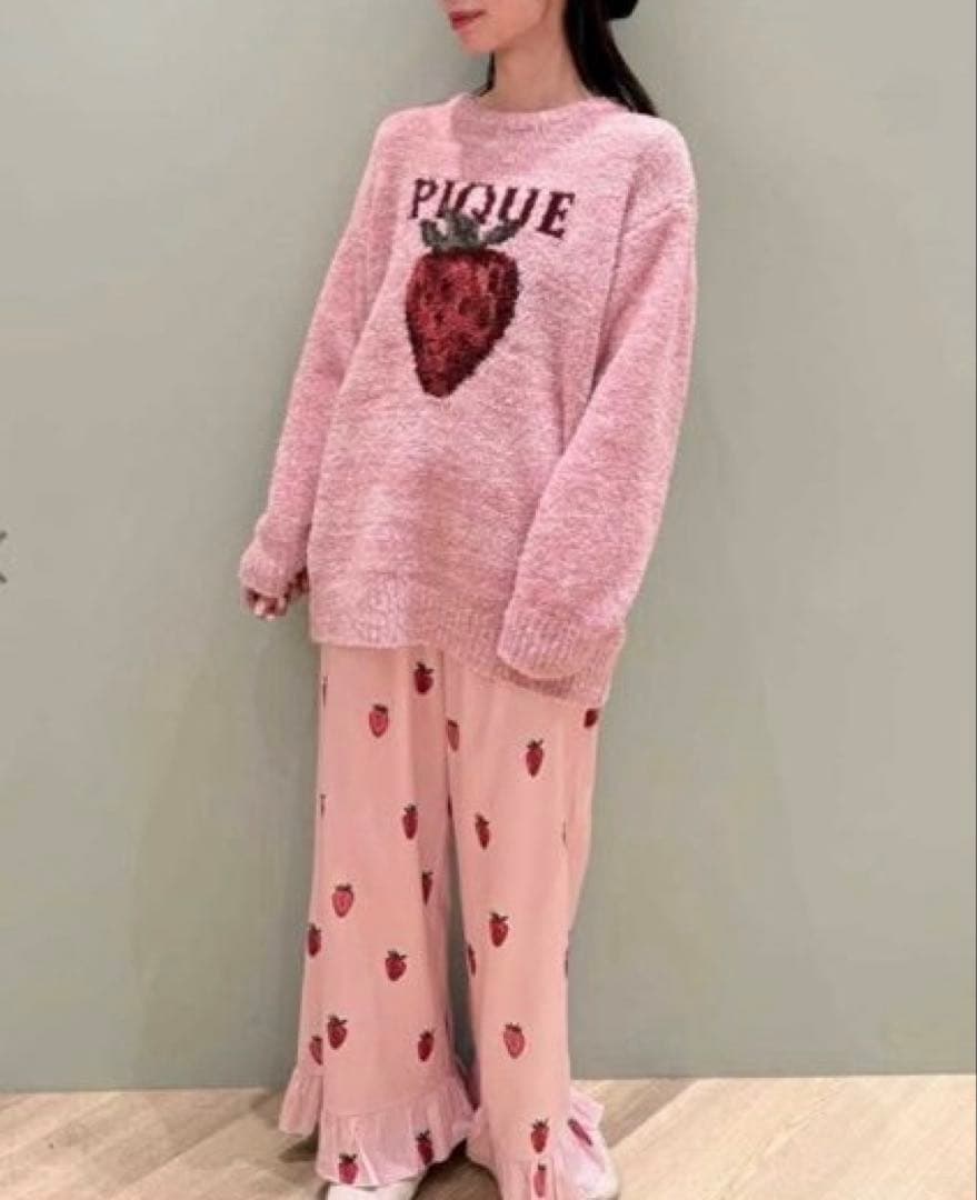 【新品】ジェラートピケ　ストロベリージャガードプルオーバー&ツイルロングパンツ