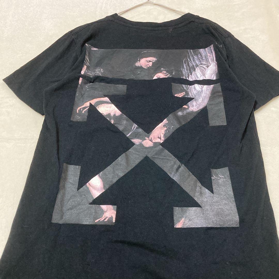 OFF-WHITE オフホワイト 半袖Tシャツ 絵画 アロープリント M BK
