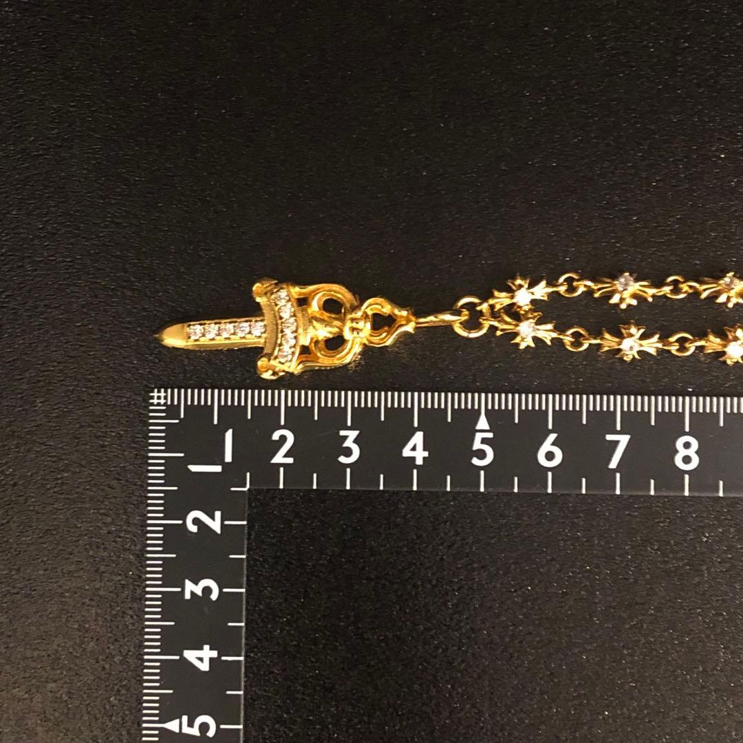 ダブルダガーチャーム　ジルコニアゴールドネックレス925刻印　週末値下げ‼️