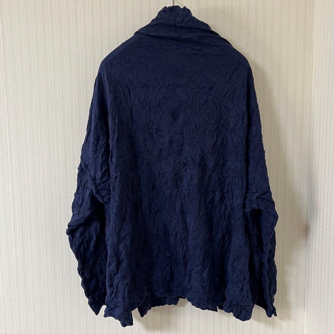 meイッセイミヤケ ウールライクメレンゲ　シワ加工　カーディガン　ネイビー