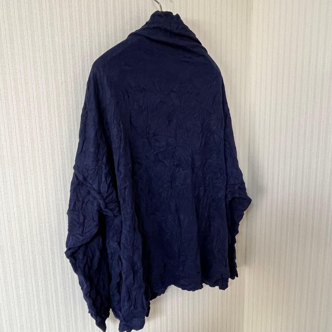 meイッセイミヤケ ウールライクメレンゲ　シワ加工　カーディガン　ネイビー