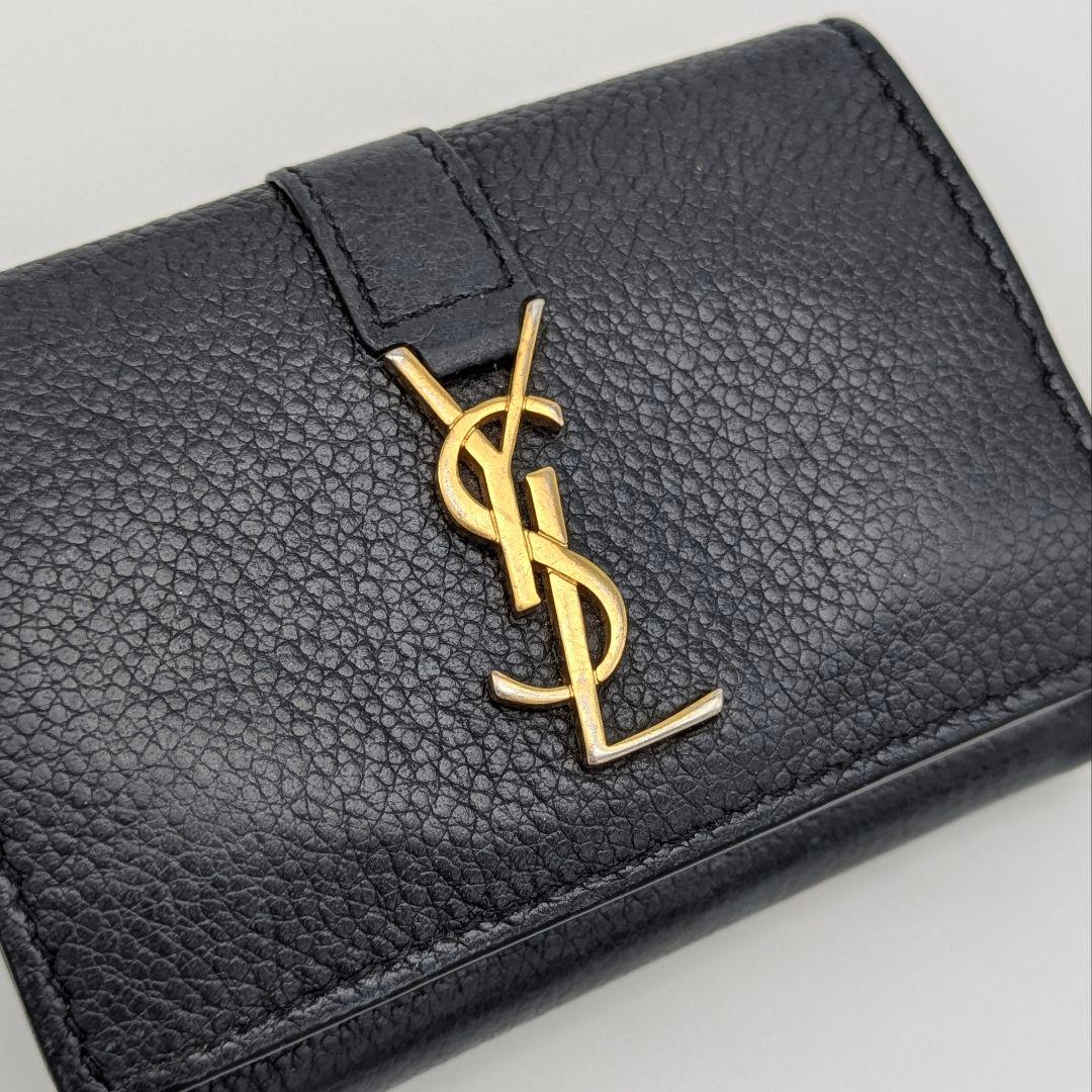 SAINT LAURENT 三つ折り財布 ネイビー コンパクトウォレット