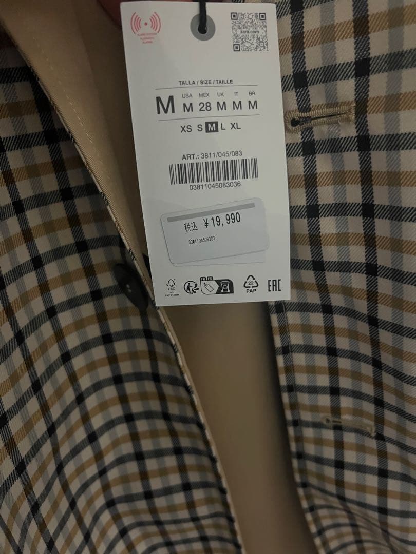 【新品未使用】ZARA リバーシブルチェック柄トレンチコートM完売品