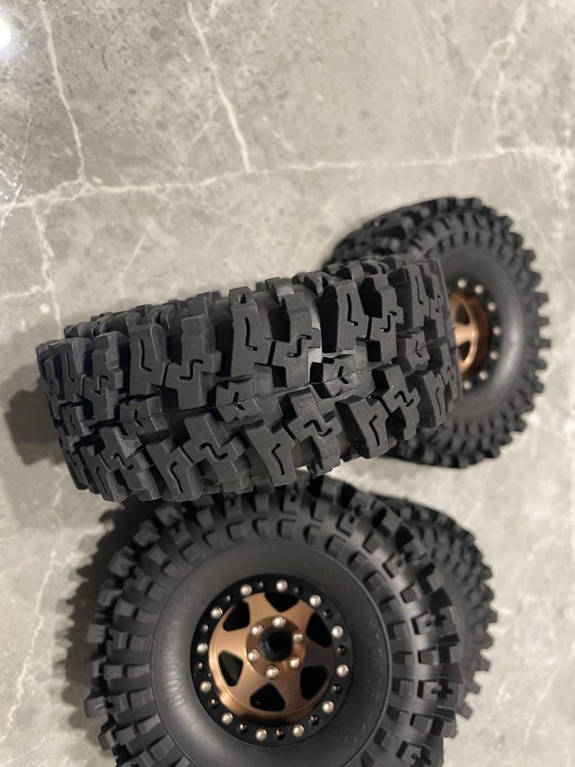 ビードロックホイール1.9インチ & タイヤ120mm 4本 ブラウン