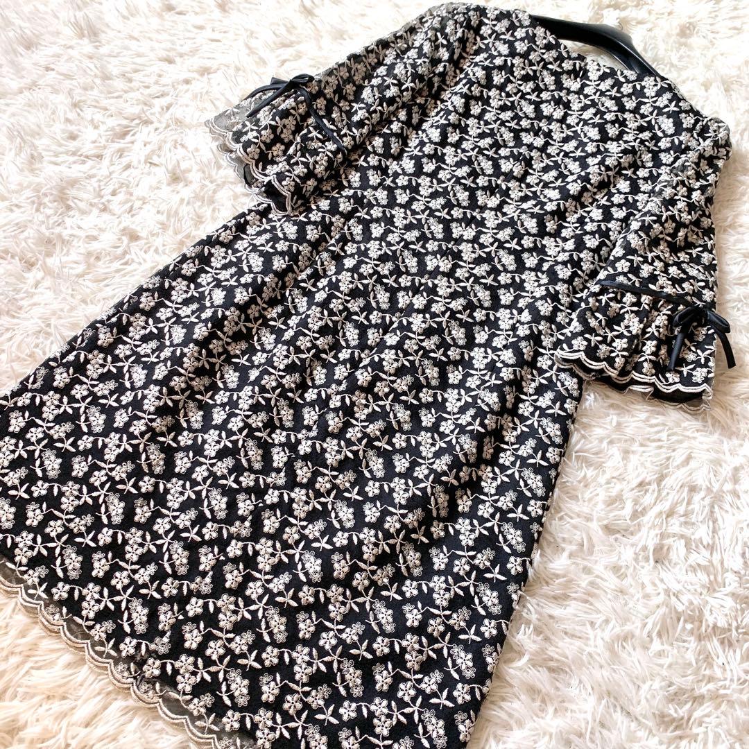 美品✨高級感 エムズグレイシー フラワー刺繍 レース ワンピース ベルスリーブ