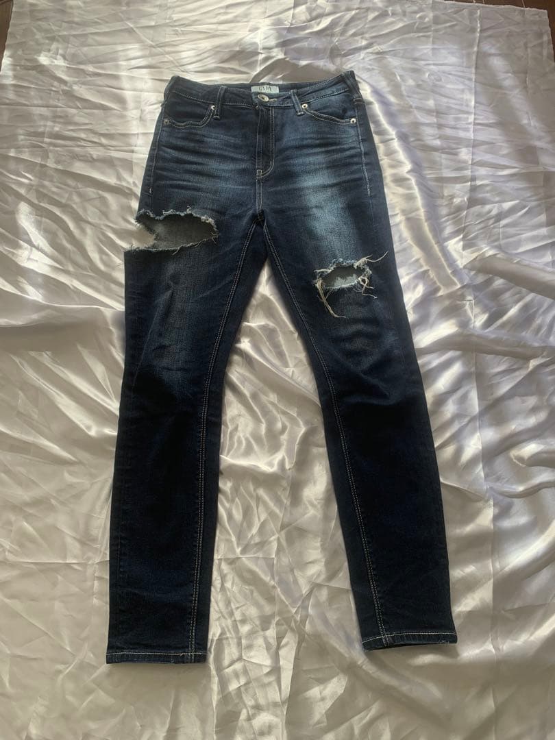 GYDA H/W THIGH ダメージデザイン スキニーデニムパンツ M