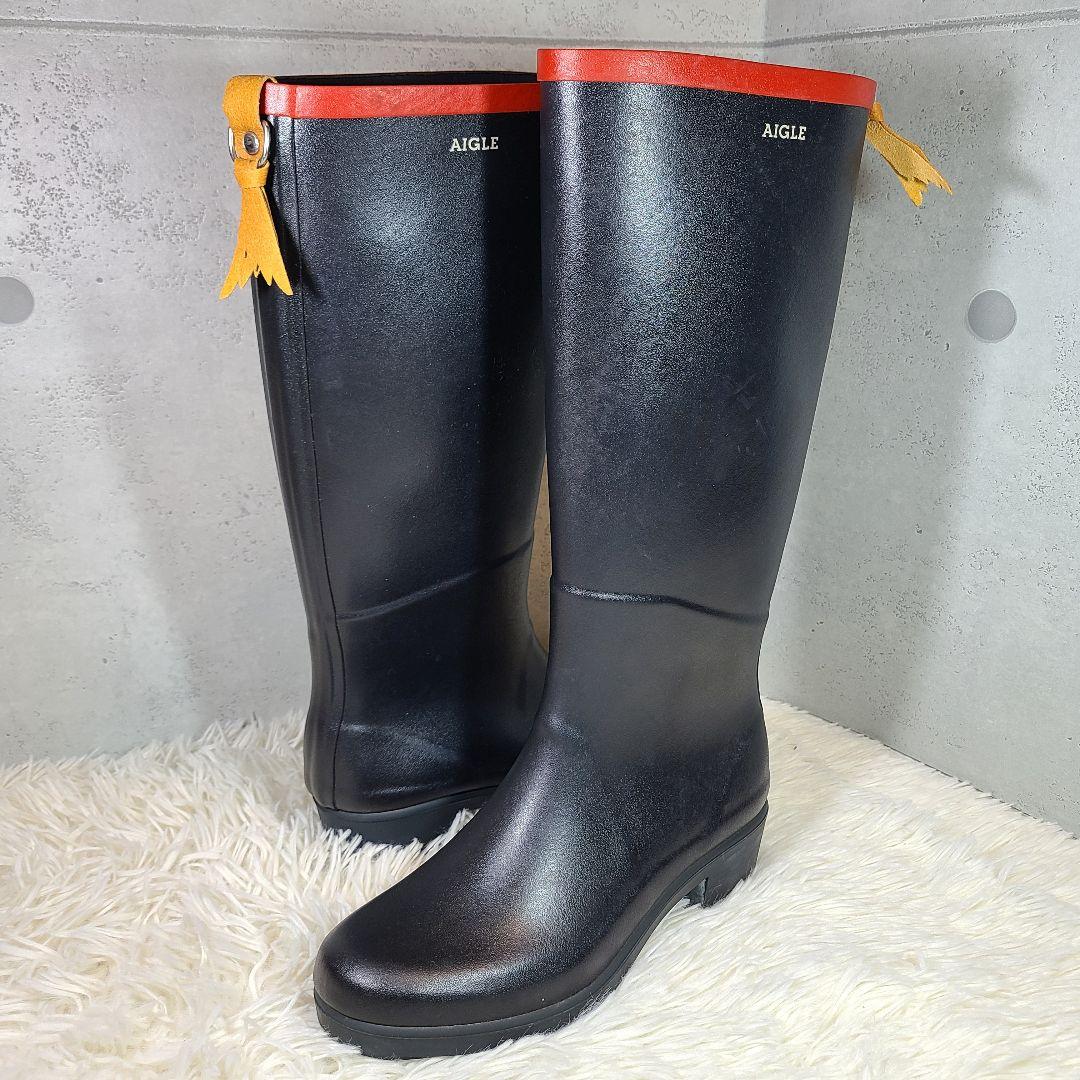 【AIGLE】エーグル ミスジュリエットA ラバーブーツ　レインロングブーツ　黒