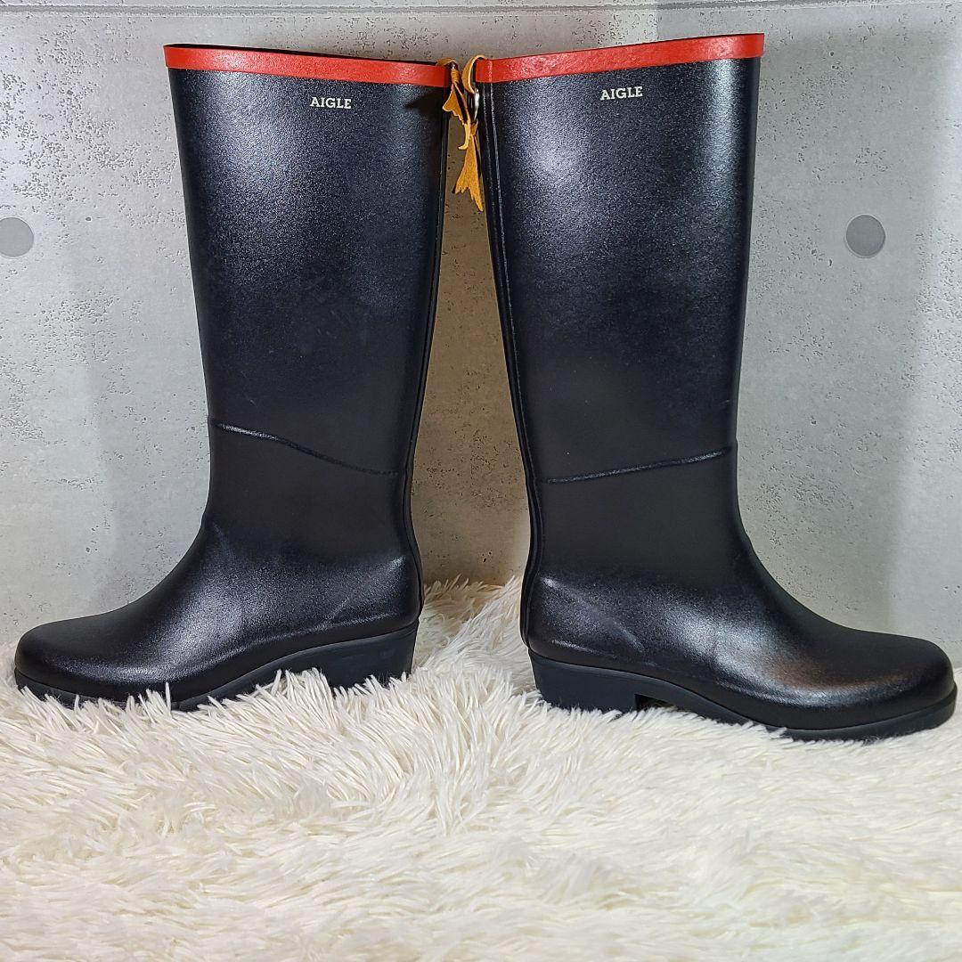 【AIGLE】エーグル ミスジュリエットA ラバーブーツ　レインロングブーツ　黒