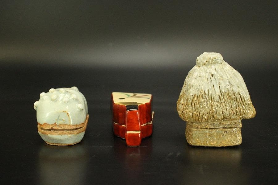 茶道具 葛谷 筍 羽子板 香合 三個まとめて(A956)