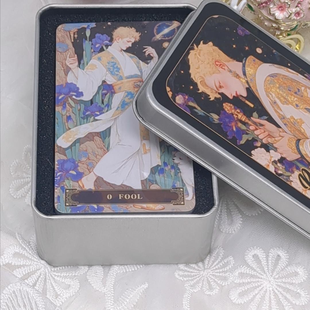 【正規品タロットカード】PVC製✨美麗アート✨美紫花とゴールドのデッキ スモール